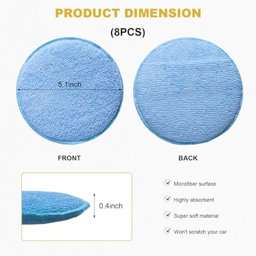 8PCS Microfiber Wax Applicator Pads, 5 Inch Round Car Wash Sponge Cleaning Tools with Finger Pocket, Scratch-Free Ultra-Soft Foam Bulk for Fine Polishing Detailing Waxing (Light Blue) - color: Light Blue