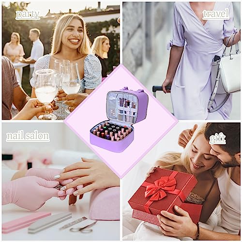 FCQQYWZ Nail polish Case, Nail Polish Organizer Bag and Nail Dryer Case Holds 30+ Bottles (15ml/0.5 fl.oz) and a Nail Lamp, Travel 2 Layer Nail Polish Storage with Sturdy Handles(Purple) - color: Purple-30Bottles