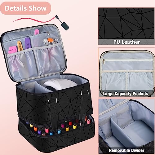 FCQQYWZ Nail Polish Organizer Case - Holds 42+ Bottles (15ml/0.5 fl.oz) and 1 Nail Lamp, Upgraded Double-layer Nail Polish Carrying Case Nail Storage Bag with Handles (Black) - color: Black-42Bottles