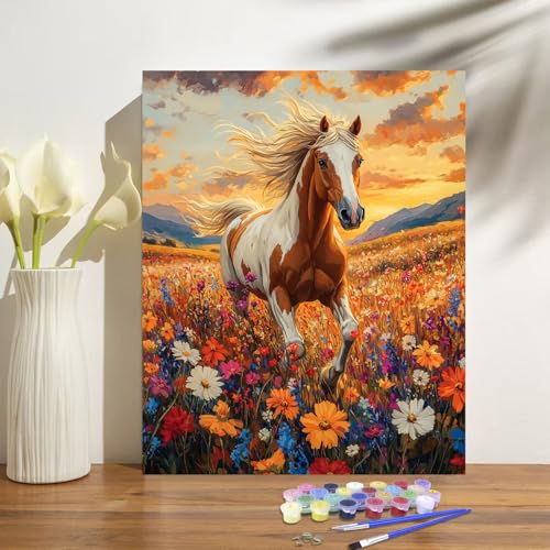 obterie Horse Paint by Numbers Kit for Adults Beginner Animals Oil Painting Kit Adult Paint by Number Kits on Canvas DIY Painting for Beginners Art by Numbers for Gifts Home Wall Decor 16x20 Inch - color: YF032