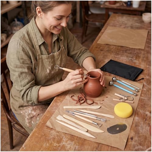 Pottery Tools & Clay Sculpting Kit | Perfect for Polymer, Air Dry & Ceramic Clay, Complete Set for Modeling, Trimming, Dotting, Carving & Shaping (Wood-48Pcs)