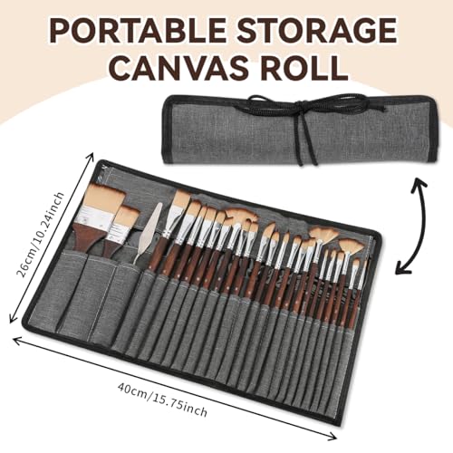 Bowitzki 25pcs Paint Brush Set,Professional Artist Paintbrush kit with Flat, Filbert, Fan, Dagger, Cat Tongue, Round, Angle, Spatula,Rigger for Oil, Acrylic Canvas Paintings, Body Face Painting (A)