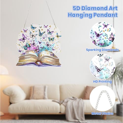 MOGTAA Butterfly Diamond Art Hanging Kits for Adults, DIY Double Sided Book Diamond Art Suncatchers, 5D Special Shape Diamond Painting Animal Pendant Window Ornament Gifts for Home Wall Door Decor - color: Butterfly-01