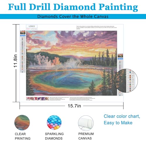 LELEMON Diamond Art Kits for Adults,Diamond Painting Kits for Adults | Yellowstone National Park 5d Diamond Painting Kit with Diamond Art Accessories for Home Wall Decor 12 x 16inch - color: Yellowstone National Park