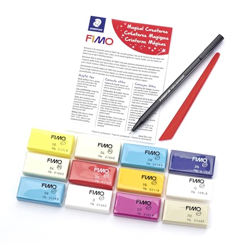 STAEDTLER FIMO Soft Polymer Clay Set: Magical Creatures, 12 Half Blocks, Sculpting Tool and Marker - Oven Bake Modeling Clay, Arts and Crafts for Beginners - style: Magical Creatures