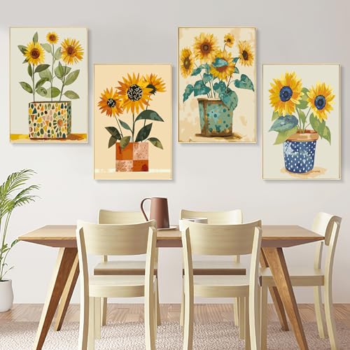 4 Pack Framed Paint by Numbers Kit for Adults with Wooden Easel, Sunflower Easy Paint by Number Kits with Frame, DIY Acrylic Adult Paint by Number Kits on Canvas Framed for Home Decor Gift 8x12 Inch - color: XM-OP-4P-F-Sunflower-2030