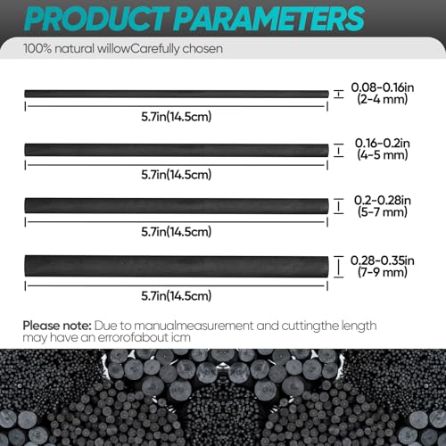 50 Pcs Willow Charcoal Sticks,Black for Sketching Drawing | Mixed 4-5mm 5-7mm,Natural Willow, Black,Pro Grade,Student, Artist, Fine Artfor Artists Beginners,Sketching Shading,Studio Use