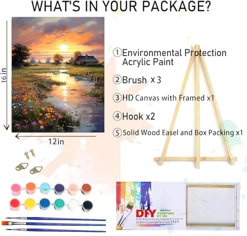 MIRCVSH Sunset Paint by Numbers Kit for Adults Framed,Landscape Paint by Number for Adults Beginner,Adults' Paint-by-Number Kits on Canvas with Wooden Easel for Home Wall Decor 12X16 Inch - color: DKH151