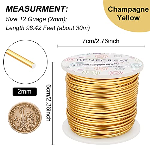 BENECREAT 12 17 18 Gauge Aluminum Wire (12 Gauge 100FT) Anodized Jewelry Craft Making Beading Wire Floral Gold Color Craft Wires for Air Plant Gardening, Model Making - color: Light Gold, size: 12 Gauge