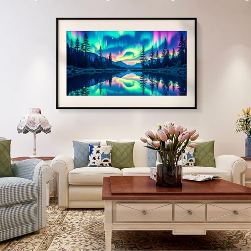 SparkGlow Large Diamond Art Kits for Adults, Northern Lights Diamond Art | Large Diamond Painting Kit Aurora, Diamond Painting Landscape, Full Drill, Gem Art Kits for Wall Decor Gift 27.5 X 15.7 Inch - color: Landscape 013