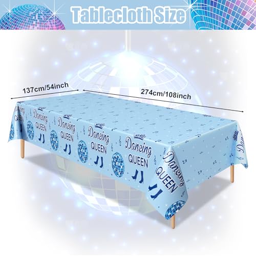 3pcs Dancing Queen Plastic Tablecloth, 54 x 108 Inch Mamma Mia Party Table Cover, 70s Disco Ball Tablecloth for Mamma Mia Bachelorette Party, 17th Blue Birthday Party Decorations - color: Dancing Queen