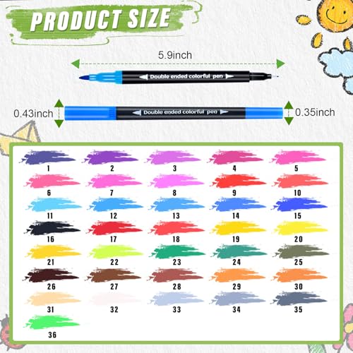 36 Colors Brush & Fine Dual Tip Art Markers Set for Adult Kids Coloring, Dual Tip Colored Pens Markers Quick Drying Without Fading ,Water Based Marker for Painting,Calligraphy, Doodling Journal - color: 36 Colors