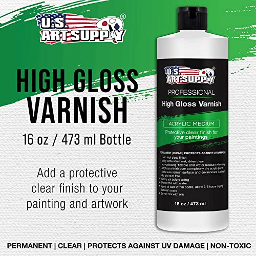 U.S. Art Supply 16 oz Acrylic Sealer, High Gloss Varnish for Acrylic Painting - Non-Yellowing, Clear Coat Protective Finish with UV Protection for Paint - size: 16-ounces