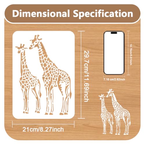 Giraffe Safari Animal Stencil for Painting 8.3" x 11.7" Reusable - style: Giraffe