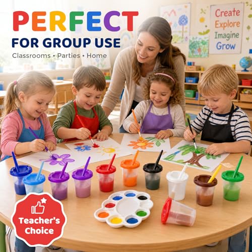 BigOtters Paint Cups with Lids for Kids, 10 Paint Cups, 10 PaintBrushes
