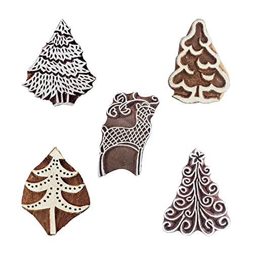 Royal Kraft Xmas Wooden Printing Stamps (Set of 5) - DIY Henna Fabric Textile Paper Clay Pottery Blocks Htag2217 - color: Htag2217