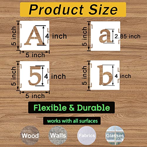 4 Inch Alphabet Letter Stencils, 65 Pcs Reusable Plastic Letter Number Symbol Interlocking Drawing Template Kit for Painting on Wood, Wall, Fabric, Rock, Signage, Door Porch - size: 4 Inch