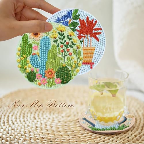 gganmtere 8P Potted Plants Diamond Painting Coasters Kits Set,Houseplant Diamond Art Coasters with Holder,5D DIY Full Drill Adult Diamond Dot Gift - color: Jxbd96