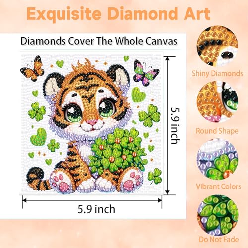 Arttoplus Tiger Diamond Art Kits for Kids 4-6-8-12 with Frame 7x7 inch - color: CC736-US