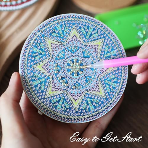 Temlum 6pcs Diamond Art Coasters Kits for Adults with Holder, Mandala | Diamond Painting Coasters, Small Diamond Painting Kit Art Craft Supplies - color: Mandala Coasters With Holder
