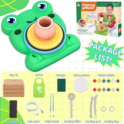 Aujazyble Pottery Wheel for Kids - Complete Pottery Painting Crafts Kit Toy | Arts and Crafts for Kids Ages 8-12 with 3 Pack Clay Art Supplies Toys for Girls Boy Birthday Gift for 6 7 8 9 10 11 12+ - color: Green