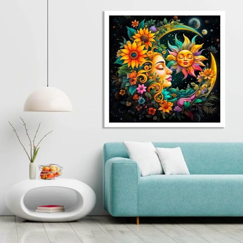 Sun and Moon Diamond Art Painting Kits for Adults - Round Full Drill Diamond Dots Paintings for Beginners, 5D Paint with Diamonds Pictures Gem Art Painting Kits DIY Crafts Project Kits 14x14inch - color: sun and moon