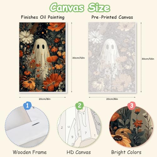 Spandrel Ghost Paint by Number Kits Floral for Adults, Halloween Paint by Number Kits on Canvas Daisy Flower, DIY Acrylic Oil Painting by Numbers Gitfs for Home Wall Decor, 8x12in - color: H-19