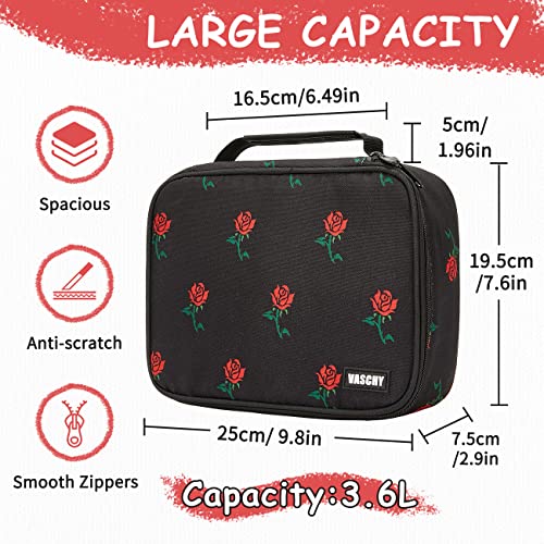 VASCHY Large Pencil Case Bag, Art Supply Marker Organizer Big Pen Pouch with Detachable Layers Slots Multiple Zipper Pockets for Kids Adults School Office Black Rose - color: Black Roses