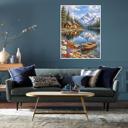 Landscape Diamond Art Kits for Adults Diamond Painting Kits for BeginnerDIY | Flower Lake Diamond Dots Full Drill Crafts for Gem Art Dot Art for Adults Home Wall Decor for Teens Boys Girls 12x16 inch - color: DP-94