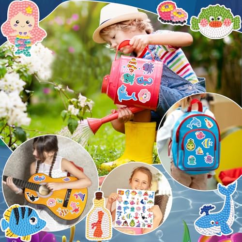 Labeol Diamond Art Kits for Kids Boys and Girls Ages 6-8-10-12 Easy to DIY Creative Diamond Art Sticker Craft by Numbers Kits for Kids and Adult Beginners (sea) - style: sea