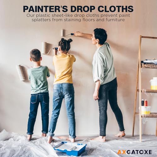 Axgatoxe 12 x 9 Ft Plastic Drop Cloths for Painting (10-Pack) | Plastic Painter's Sheeting & Tarps for Painting Supplies, Waterproof & Dust-proof Furniture/Couch/Floor Protection Cover - size: 10-Pack