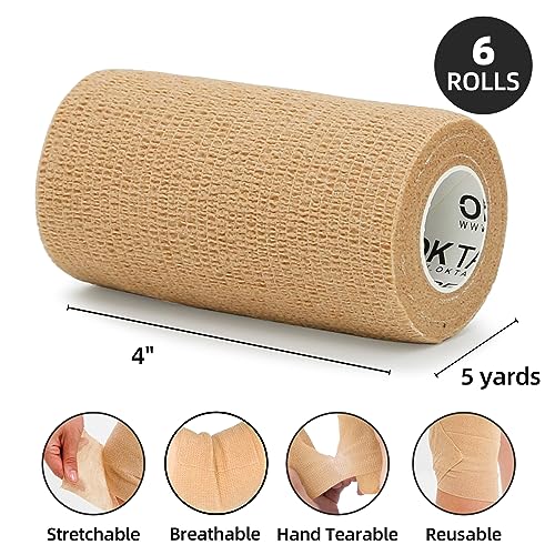 OK TAPE Self Adherent Cohesive Bandages Wrap 6Packs 4" x 5 Yards - color: Beige/Tan, size: 4 In x 5 Yards