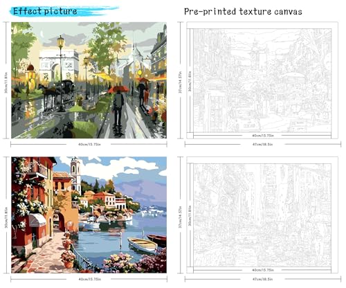 QUITEDEW 2 Pack Paint by Numbers Kit for Adults,Town Paint by Numbers Kit for Beginner, Colorful Box Street Oil Painting for Gifts and Home Wall Decor 11.8x15.7 Inch. - color: D1-scenery