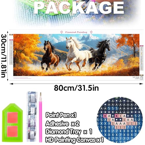 Bimkole Large Diamond Art Kits for Adults Horse, Full Drill 5D DIY Rhinestone Embroidery Set Paint with Diamonds Art Animals by Number Kits Cross Stitch Home Wall Craft Decoration 31.5x11.81 Inch - color: Autumn horse
