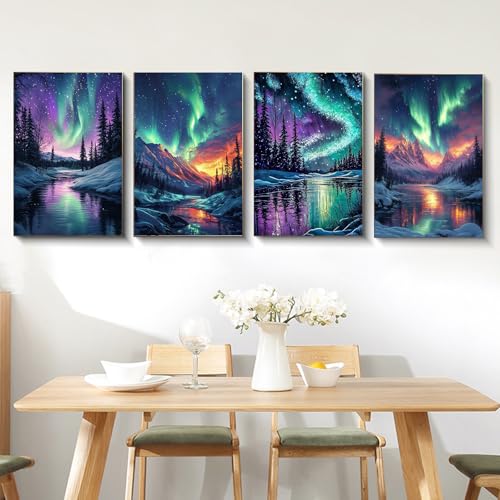 4 Pack Framed Paint by Numbers Kit for Adults Aurora with Wooden Easel - color: FOP4P-07