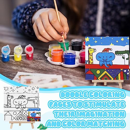 Tenceur 12 Sets Pre Drawn Canvas to Paint Adult Stretched Coloring Painting Canvas Panels with Design Easel and Brushes for Party Supplies Beginner Favor(Cute Style) - style: Cute Style