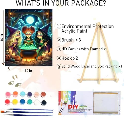 MIRCVSH Halloween Paint by Numbers for Adults with Framed Canvas-with Wooden Easel,Paint by Number on Canvas,DIY Acrylic Oil Painting Kits with Brushes Nice Gift Box for Home Wall Decor(12x16 Inch) - color: DKMT0915