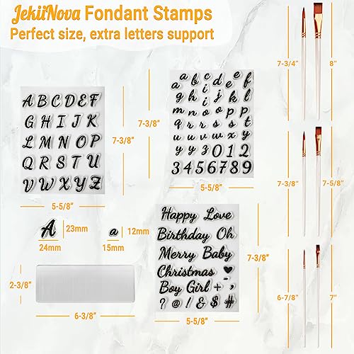 4PCS Alphabet Cake Stamps Tool with Brushes for Fondant Cookie Biscuit | Cute Handwriting Food Grade Fondant Letter Stamp Uppercase Lowercase Numbers Words Reusable Cookie Stamp for Christmas Party - color: D and Brush