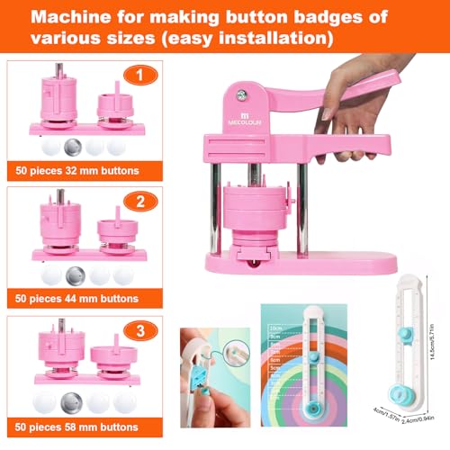 Button Maker Machine Multiple Sizes 1.26+1.73+2.28 inch Pin Maker Machine,150pcs Button Badge Making Supplies,Button Press Machine for DIY Personalized Pinback Buttons Children DIY Gift(Pink) - color: pink