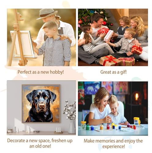 Artunion Framed Paint by Numbers Kit for Adults Beginners & Kids Ages 8-12, Labrador Retriever Dog Paint by Number with Frame, Black Lab Dog Paint by Numbers Kit on Canvas 10 * 10 Inch Without Easel - color: ZXT-235-F