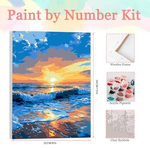 Auremi Beach Paint by Number Kits with Framed, DIY Landscape Paint by Number Canvas for Adults, Easy Acrylic in Canvas with Brushes for Decor 20x30cm - color: Paint by number 011