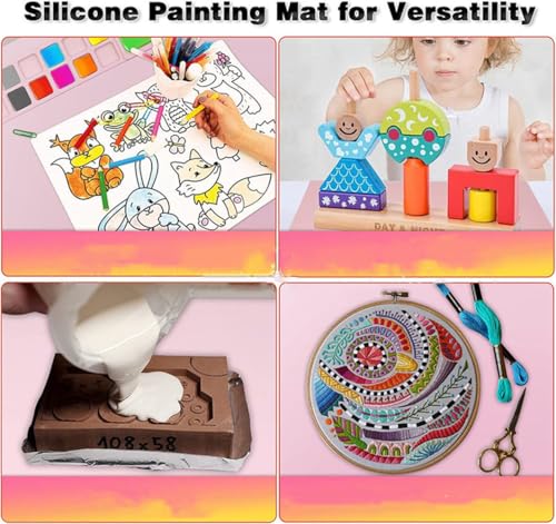 Silicone Painting Mat Art Mat with Cup Craft Paint Brush Cleaner Tool Artist for Kids Gift Clay DIY Creations Paint Tray Palette Craft Mats to Protect Table for Work Art Supplies (Blue) - color: Blue