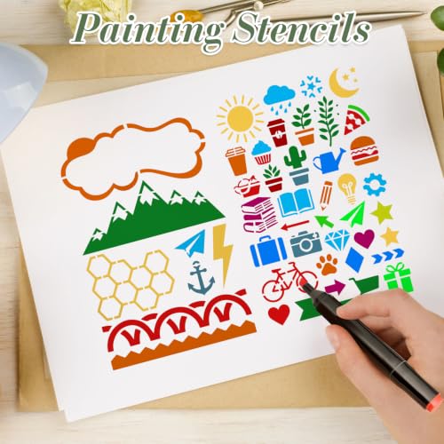Diary Planning Stencils for Crafts Reusable 15Pcs Stencils(7.8X5.1 Inch) - color: Diary 1
