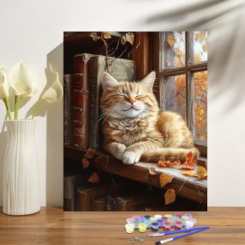 obterie Cat Paint by Numbers Kit for Adults Beginner Books Oil Painting Kit Adult Paint by Number Kits on Canvas DIY Painting for Beginners Art by Numbers for Gifts Home Wall Decor 16x20 Inch - color: YF036