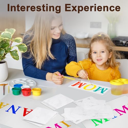 Amrules 65 Pcs Painting Stencils, Letters Numbers and Symbols, 4 x 4 Inch | Plastic, Reusable, Interlocked Design, Drawing Templates Set Fit for Wood, Walls, Fabrics, Rocks, Home Decoration - style: Letter