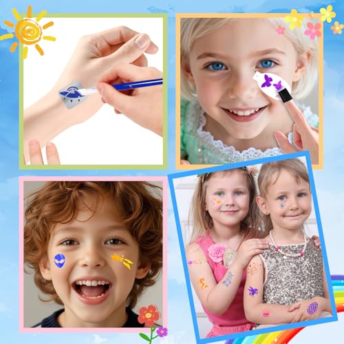 58 PCS Face Paint Stencils for Kids and Adults, 36 Reusable Facial Painting Templates, 6 Sticky Tattoo Stencils, 10 Makeup Brushes, 2 Adhesive Gem Stickers, 4 Finger Sponges for Party Makeup - color: blue
