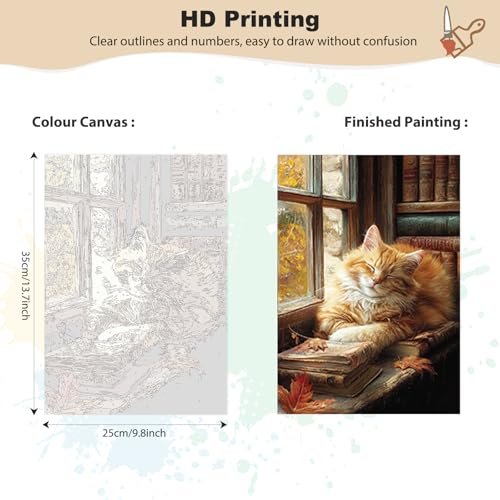 EOBROMD Framed Paint by Numbers Kits for Adults with Wooden Easel, Sleepy Cat DIY Paint by Numbers for Adults Beginner, Painting on Stretched Canvas, Oil Painting Kits for Home Decor Gift 10x14 Inch - color: LG052