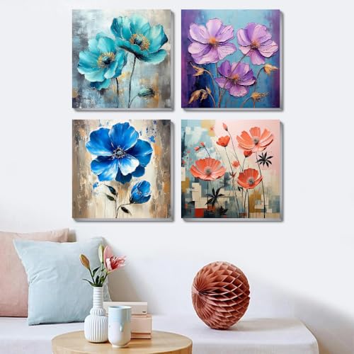 4 Pack Paint by Numbers Kit for Adults Beginners Framed - Flowers Adults Paint by Numbers Kits on Canvas with Paints and Brushes, Flowers Small Oil Paint by Number Kits for Home Decor 8 X 8 Inch - color: BKH1776-BKH1777-BKH1778-BKH1779-US