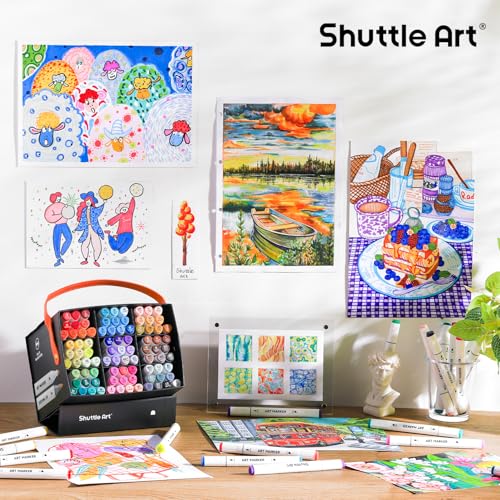 Shuttle Art Brush Tip Alcohol Markers, Dual Tip Brush & Chisel Tip Art Marker Set, 89 Colors Marker Pens with Organized Case Perfect for Illustration Kids Students Adults Coloring Sketching - color: 89 Colors Brush & Chisel Tip