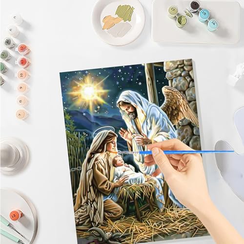 SENQAO Christmas Paint by Numbers for Adults Framed, Jesus Adults' Paint-by-Number Kits, Adult Paint by Number Kits on Canvas, Acrylic Number Painting for Home Decor, 8x12in - color: jesus